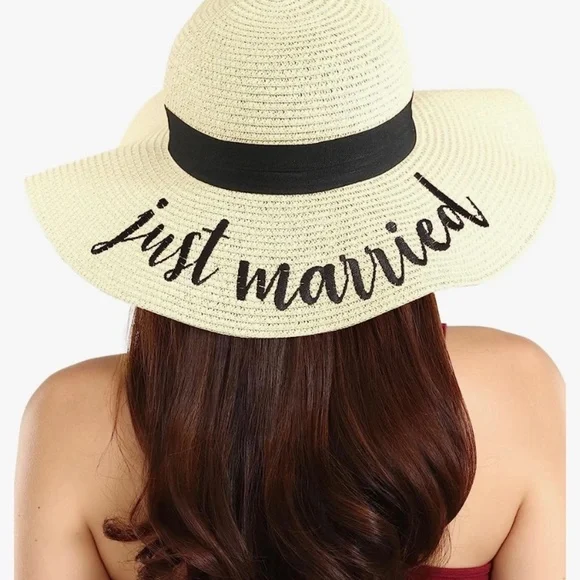 C.C. Just Married Straw Hat Embroidered Sun Hat - Just Married – RSVP Gifts and More main image 4